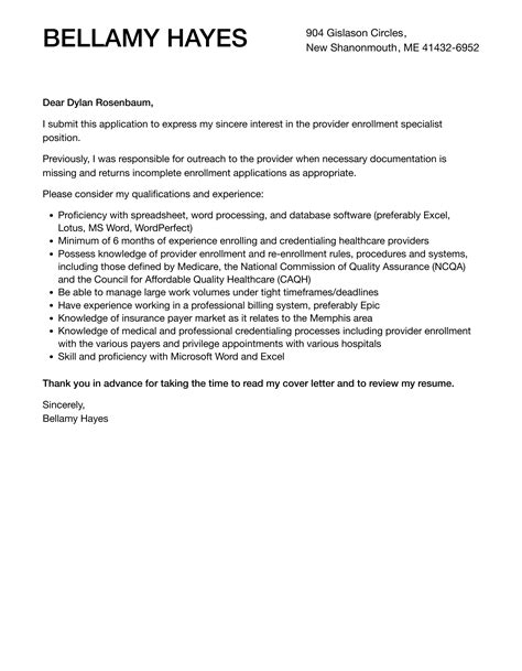 Provider Enrollment Specialist Cover Letter Velvet Jobs