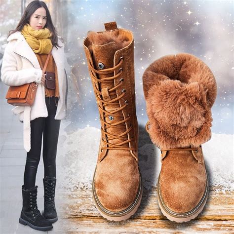 women s long leather snow boots snow boots women winter boots women furry boots