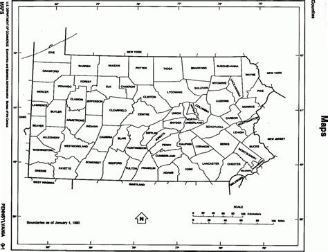 Pennsylvania State Map With Counties Outline And Location Of Each Pa