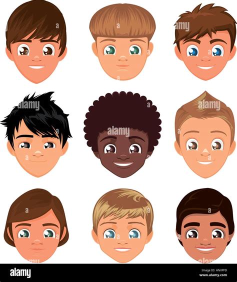 Little Boys Head Faces Avatar Profile Cartoon Special Character Set