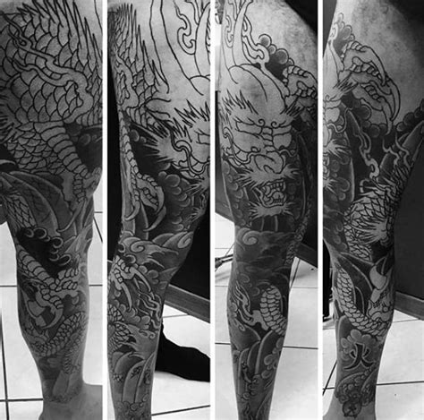 Japanese Dragon Leg Tattoos For Men