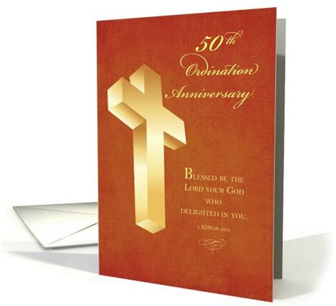 50th Ordination Anniversary Gold Cross Card Anniversary Message Gold