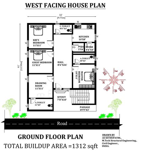 30x60 Feet West Facing House Plan 3bhk West Facing House Plan With
