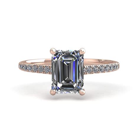 18k Rose Gold 12ct 4 Prongs Emerald Cut Diamond Engagement Ring With