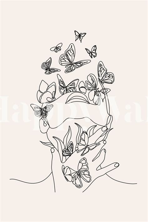 Line Art Woman Butterflies Tapet Fototapet Happywall
