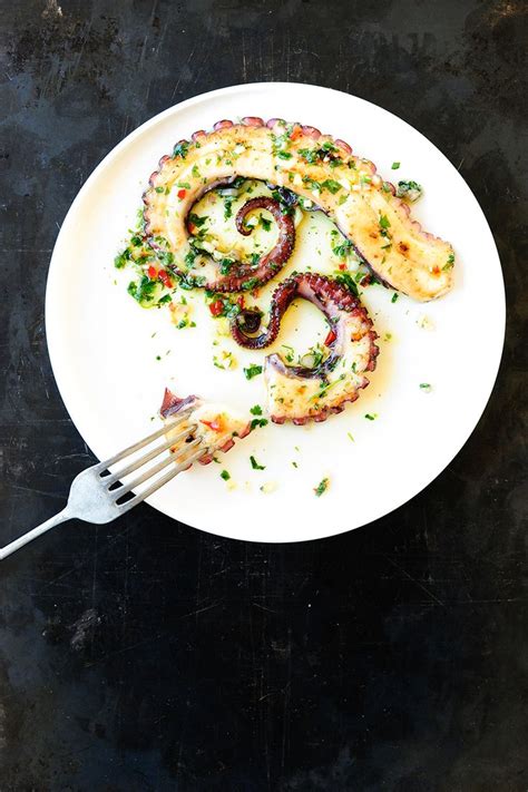Grilled Octopus With Chimichurri Serving Dumplings Recipe Octopus