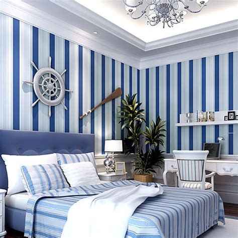 Mediterranean Blue Vertical Stripes 3d Woven Wallpaper Cozy Sofa
