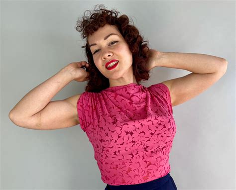 1950s Pinkys Pinup Top Vintage 50s Floral Silk Burnout Sleeveless
