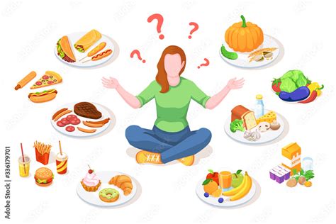 Woman Choosing Healthy And Junk Food Person Making Choice Between