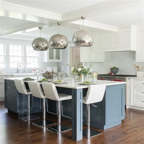 When looking for stools for your kitchen bar, you may wish to consider: White leather adjustable counter stools | Blue kitchen ...