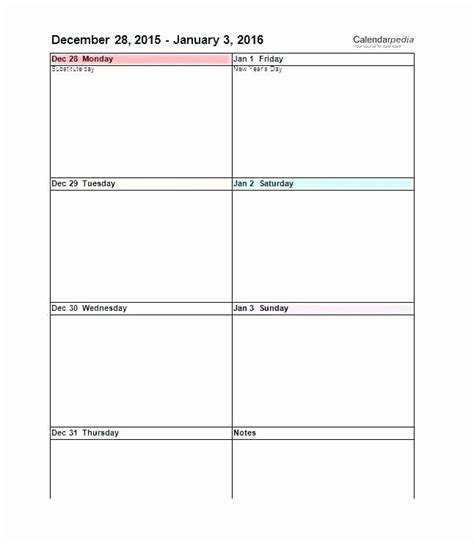 One Week Schedule Template Awesome E Week Calendar Template Schedule