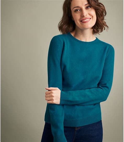 teal womens pure cashmere crew neck jumper woolovers uk