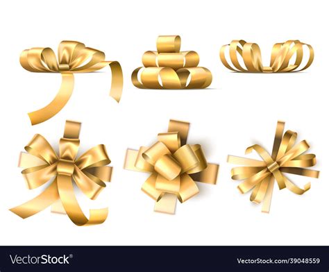 Gift Bows Ribbons Realistic Satin Golden Vector Image