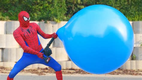 Spider Man Popping Giant Balloons Challenge Youtube