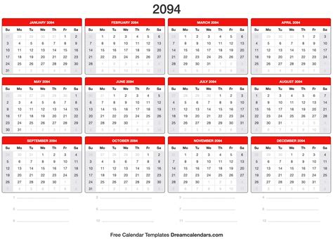 2094 Calendar