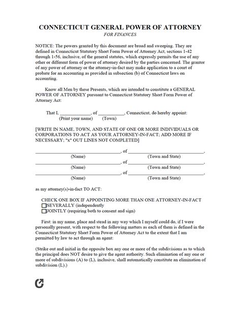 Free Connecticut General Financial Power Of Attorney Form Pdf Word