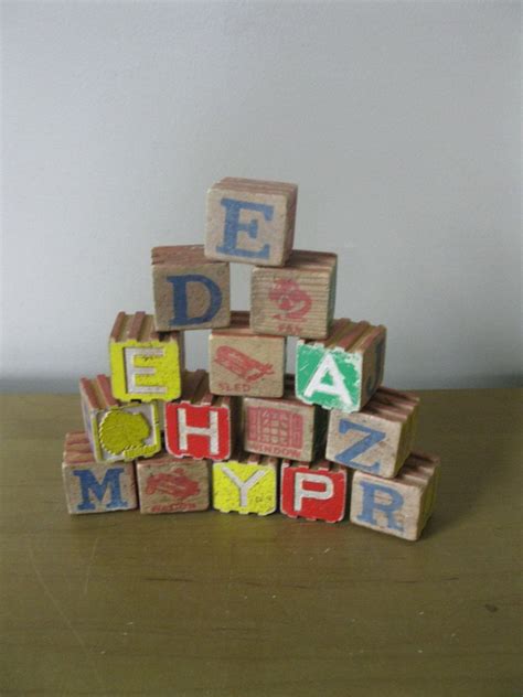 SET of 15 Antique wood blocks alphabet blocks baby blocks ...