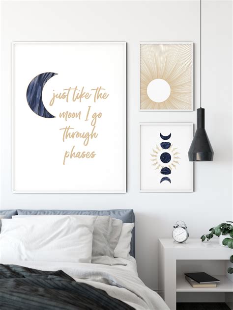 Etsy Shop Blue Moon Phases And Gold Sun Bundle Celestial Wall Art
