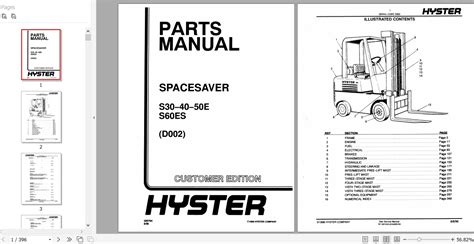Hyster Forklift Truck D002 S30 40 50e S60es Parts Manual 599764