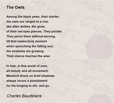 The Owls The Owls Poem By Charles Baudelaire
