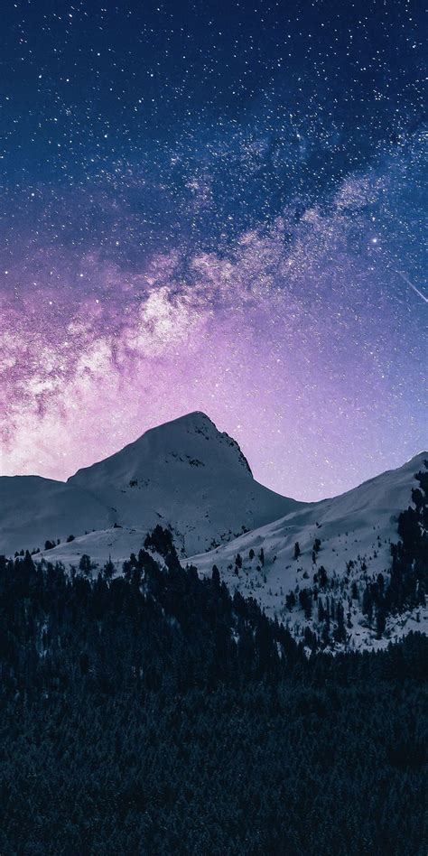 Mountains Range Sky Night Milky Way 1080x2160 Colorful Winter Sky