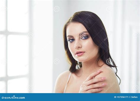 Beautiful Brunette Lying On Bed At Home Stock Image Image Of People Body 157356171