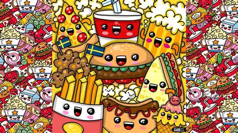 How To Draw Party Kawaii Fast Food By Garbi Kw Food Wallpaper Cute Cartoon Food Cute Food