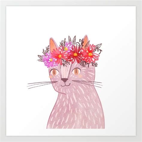 Cat With Floral Crown Art Print By Stephanie Fizer Coleman