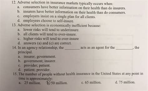 What is adverse selection in health insurance. Solved: Adverse Selection In Insurance Markets Typically O... | Chegg.com