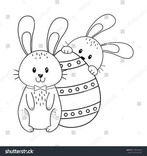 Little Rabbits Egg Painted Easter Character Stock Vector Royalty Free