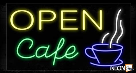 Open Cafe With Cup Logo Neon Sign
