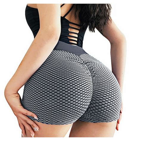 cohaper women s butt lifting high waist yoga shorts ruched textured hot pants exercise sports