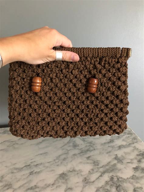 Vintage Brown Crochetwoven Clutch Handbag Etsy