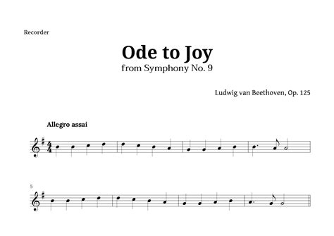 Ode To Joy By Beethoven For Recorder Partitions Beethoven Recorder Solo