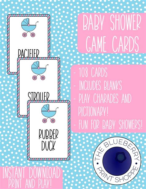 Baby Shower Printable Game Charades Pictionary Etsy