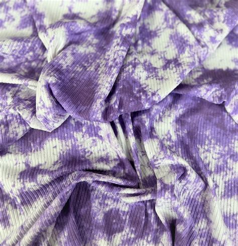 Ribbed Knit Fabric Purple And White Printed Tie Dye Poly Etsy