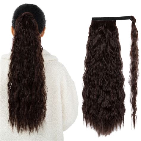 Kisayfuty Deep Long Curly Wavy Pony Tail Hair Pieces Synthetic Hair