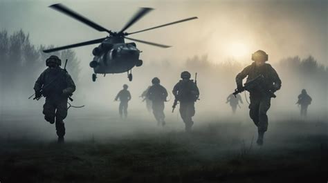 Premium Ai Image Military Soldiers Are Running To The Helicopter In