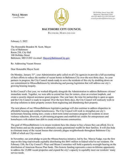 Letter To Mayor Scott Addressing Vacant Housing By BMoreExpectMore Issuu