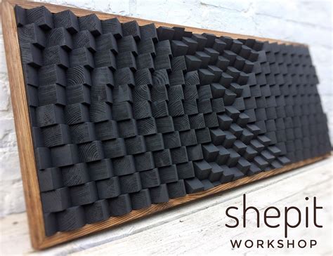 Acoustic Panel Black Sound Diffuser Large Wood Wall Art Artwork Rustic