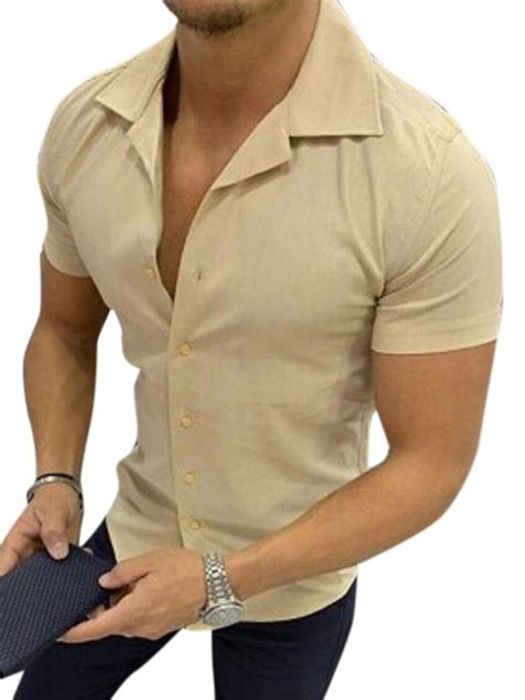 Wodstyle Mens T Shirt Plain Collared Short Sleeve Casual Work Button