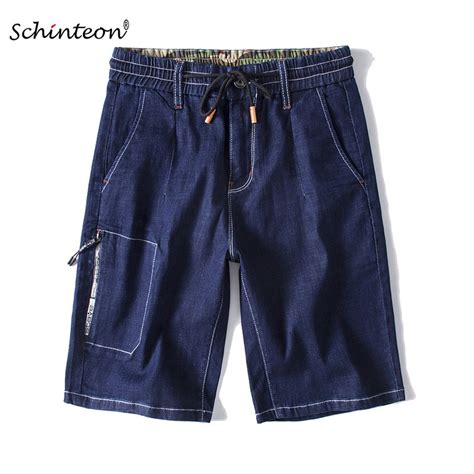 Buy 2018 Men Summer Denim Jean Shorts Knee Length Elastic Waist Casual Shorts