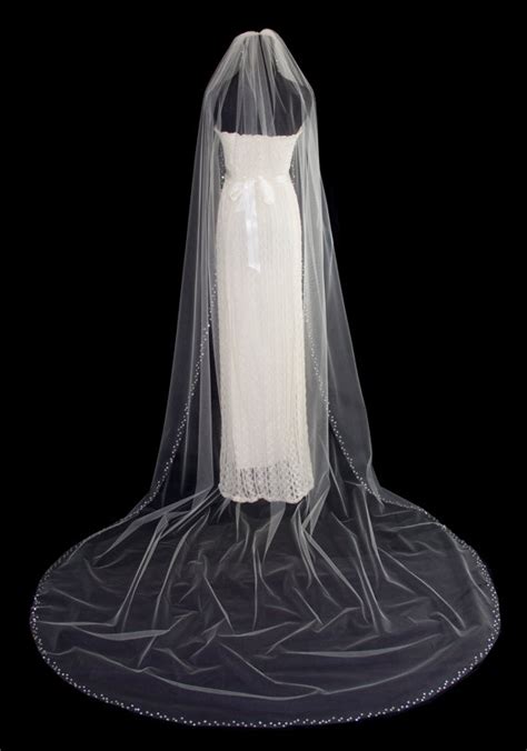 Wedding Veil With Crystal Edge Cathedral Length Crystal Bridal Veil