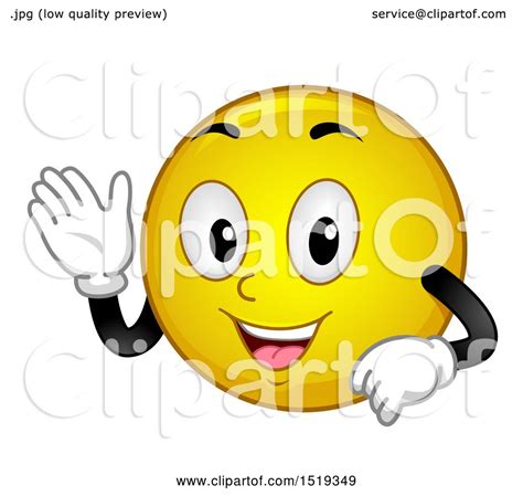 Clipart Of A Yellow Smiley Emoji Waving Royalty Free Vector