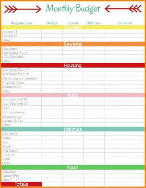 Monthly Budget Spreadsheet Monthly Spreadsheet Budget