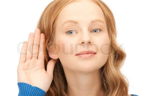 Bright Picture Of Young Woman Listening Stock Image Colourbox