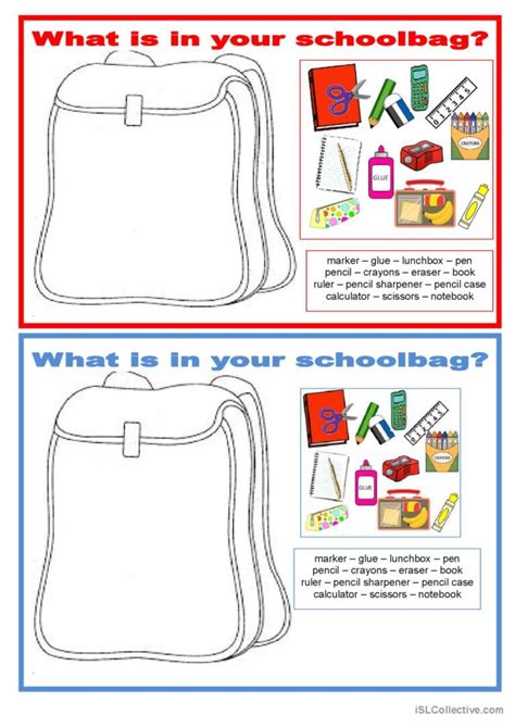 Pairwork What Is In Your Schoolbag English Esl Worksheets Pdf And Doc