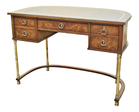 Burled Walnut, Brass and Leather Top Demilune Desk by ...