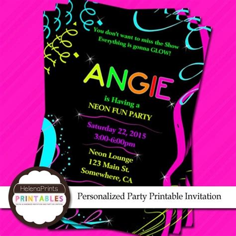 Neon Party Invitation Glow Party Invitation Birthday