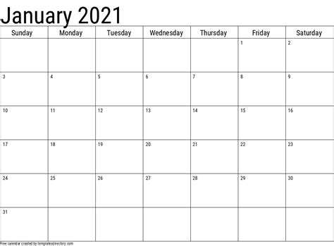 2021 January Calendar Template